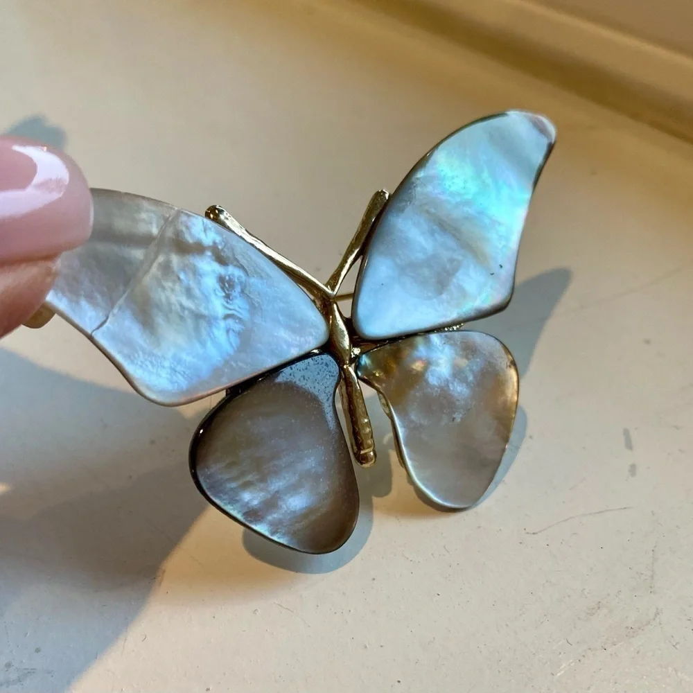 Butterfly Brooch vintage mother of pearl gold toned Cottagecore